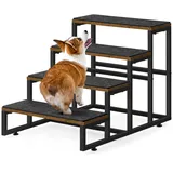 smusei Hundetreppe Katzentreppe, 4 Stufige Haustiertreppe Stabil Holz Metall Rahmen Hunderampe mit Rutschfestem Boden, Haustierleiter für Sofa, Bett, Balkon, 60x40x43cm, Braun