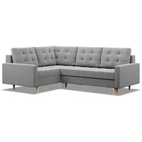 Mebligo - Ecksofa mit Schlaffunktion und Bettkasten Elma Bonellfedern, Eckcouch mit Ottomane Links, Sofa L Form (BxTxH) 223 x 172 x 92 cm, Couch Wohnzimmer, Ecke Sofa, Grau (Lux 32)