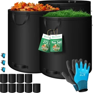 Kesser KESSER® Gartensack Set Laubsack Gartenabfallsack inkl. Handschuhe - Selbststehend 4 Griffe Stabil Robust & Faltbar - Laubsäcke Rasenschnitt Gartensäcke für Gartenabfälle Grünschnitt
