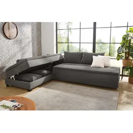 luma-home Ecksofa-Dauerschläfer, Doppelbett Federkern Bettkasten, Couch Cord Grau Anthrazit & 15163 - Grau