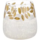 Gilde Windlicht Foliage aus Glas - konisches Blattdesign - grün-weiß - Höhe 20cm x Ø 19cm - Kerzenlicht