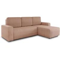 Ecksofa Roma L mit Schlaffunktion und Bettkasten - Cord Stoff - L-Form Couch, Polstersofa, Schlafsofa, Sofagarnitur - Ottomane Universal (Pink (Poso 052))