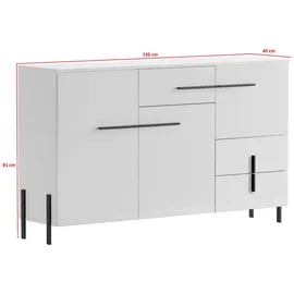 Feldmann-Wohnen Kombikommode Vigo 150 x 91 x 40 cm Weiß / Schwarz