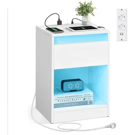 VASAGLE Nachttisch mit LED-Beleuchtung, modern, wolkenweiß
