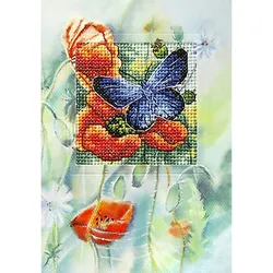 Stick-Grußkarte "Schmetterling & Mohn"
