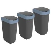 Rotho Twist 3er-Set Mülleimer 50l mit Deckel, Kunststoff (PP) BPA-frei, schwarz/blau, 3x 50l (40.1 x 29.8 x 60.2 cm)