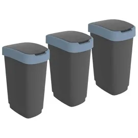 Rotho Twist 3er-Set Mülleimer 50l mit Deckel, Kunststoff (PP) BPA-frei, schwarz/blau, 3x 50l (40.1 x 29.8 x 60.2 cm)