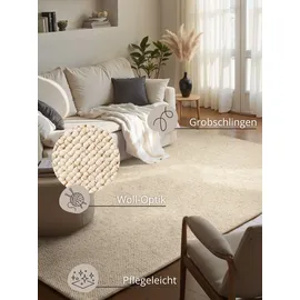 HANSE HOME BT Carpet Wolly Teppich – Wohnzimmerteppich Flachgewebe Kurzflor Woll-Optik Wolle Skandi-Look Esszimmer, Wohnzimmer, Kinderzimmer, Schlafzimmer – Creme, 60x90cm