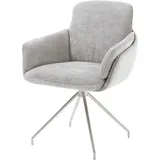 DeLife Drehstuhl Luan-Flex mit Armlehnen Chenille Silbergrau Kreuzgestell konisch Edelstahl 180° drehbar