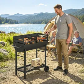 Outsunny Holzkohlegrill Grillwagen schwarz