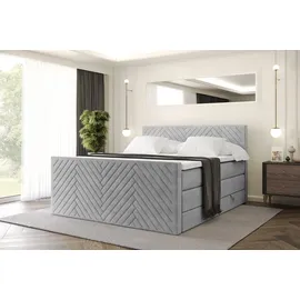 altdecor Boxspringbett mit Fußteil, H3- und H4- Matratzen und Topper - VEXA-Z KING-180x 200 cm - Grau Monolith - Polsterbett mit Bettkasten und La... - Hellgrau