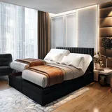 Trada Boxspringbett 200x200 Elektrisch verstellbar Taschenfederkern Doppelmatratze 9 Zonen Topper Bett mit Bettkasten Velour Stoff Schwarz – Schwarz