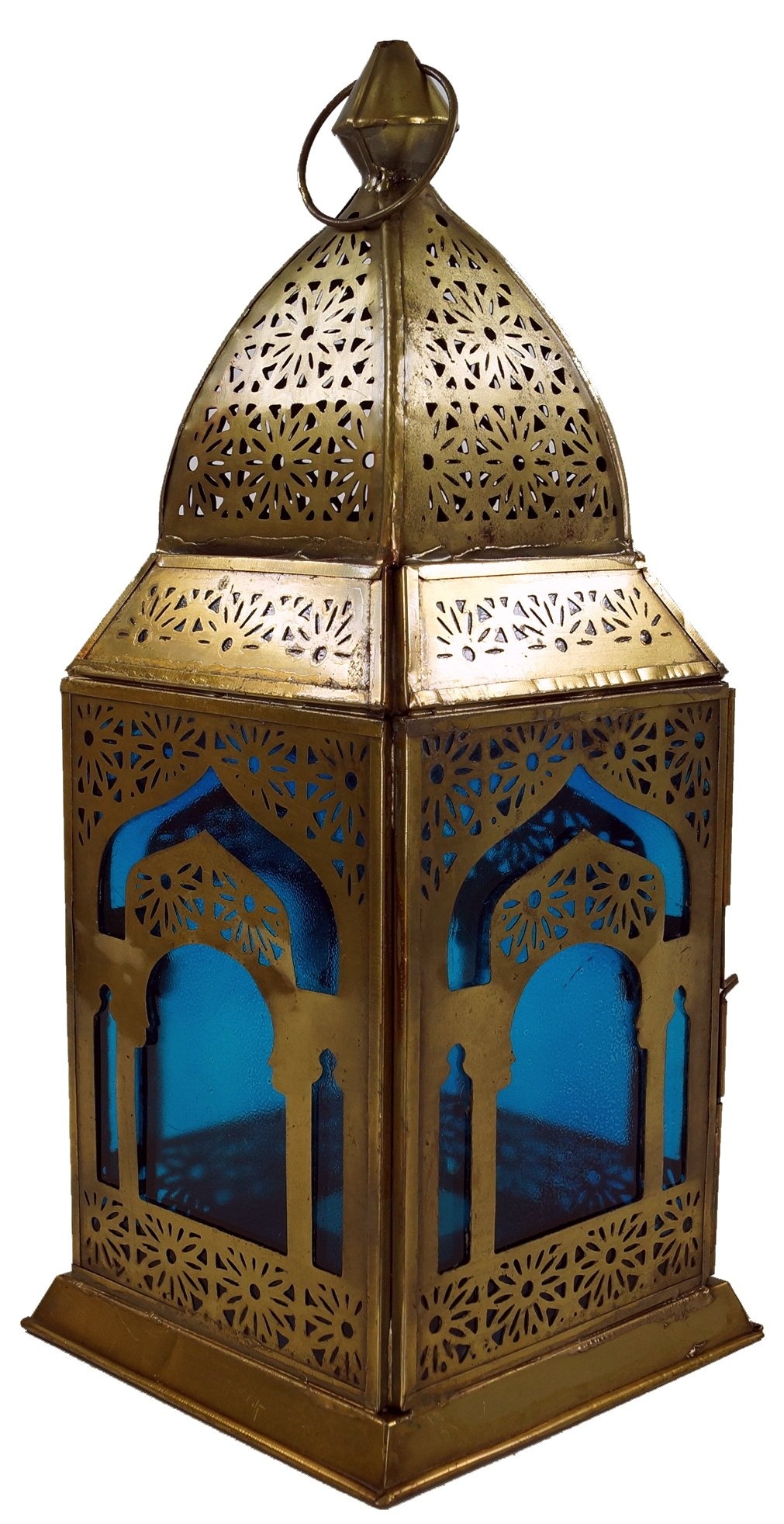 GURU SHOP Orientalische Metall/Glas Laterne in Marrokanischem Design, Windlicht, Türkis, Farbe: Türkis, 30x13x13 cm, Orientalische Laternen