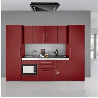 Stengel Küchenzeile 300 cm Küchenblock mit Elektrogeräten, Exklusive Metallküche, Luxuriöses Design, langlebige Materialien, top Komfort. rot