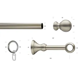GARESA Gardinenstange GARESA "ANDREA", silber (mattnickelfarben), L:410cm Ø:20mm, Metall, Gardinenstangen, Vorhanggarnitur, verlängerbar, Endknopf Kugel lang, mit Ringen