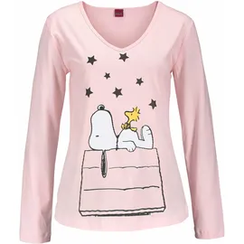 Peanuts Pyjama PEANUTS, Damen, Gr. 44/46, rosa (rosa, gemustert), Single Jersey, Obermaterial: 100% Baumwolle, bequem lang, V-Ausschnitt, eingesetzt, Homewear-Sets Pyjama, in langer Form im niedlichen Snoopy-Design, Topseller