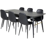 ebuy24 Ebuy24, Esstisch Ausziehbarer Tisch Länge cm 180 / 220 schwarz und 6 Polar Esszimmerstühle PU Kunstleder schwarz PU Kunstleder.