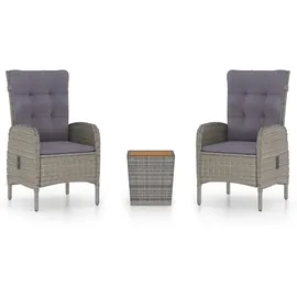 vidaXL 3-tlg. Bistro-Set Poly Rattan und Akazienholz Grau