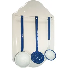 Linoows Retro Löffelgarnitur mit Wandblech, Kellengarnitur, Küchenhelfer Set, weiß blau