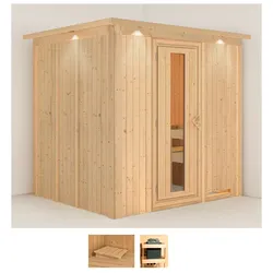 Sauna KARIBU "Sodin", beige (naturbelassen), ohne Ofen, (ohne Ofen), Saunen, ohne Ofen