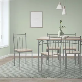 ML-Design Esstisch mit 4 Stühlen, Eiche hell, Holz, Esszimmerstühle mit Metallbeinen, & Beige