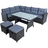 Estexo Polyrattan Sitzgruppe Essgruppe Gartenmöbel Set Lounge Gartengarnitur Schwarz - Schwarz