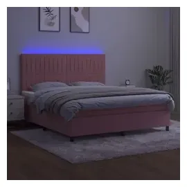 vidaXL Boxspringbett mit Matratze & LED Rosa 160x200 cm Samt