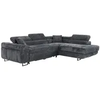 M-punkt Wohnlandschaft Ecksofa Miami Tilia Grau mit Bett Bettkasten