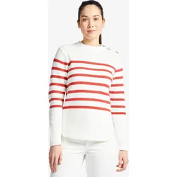 Pullover Segeln Damen weiß/rot gestreift baumwollweiß|ziegelrot 2XL