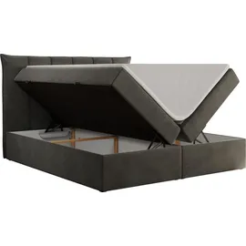 MKS Meble Boxspringbett 160x200 cm mit Bettkasten und Matratze H3, Bett mit Topper T25, Polsterbett Doppelbett mit Stauraum - Premium 10 - Dunkelgrau