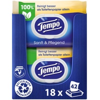 Tempo Toilettenpapier feucht Tempo Sanft Pflegend Trio-Pack (18 (6 x 3) Packungen x je 42 Blatt), Großpackung, 1 kg
