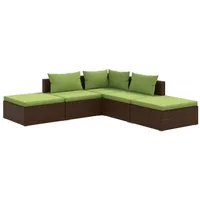 vidaXL 5-tlg. Garten-Lounge-Set mit Kissen Poly Rattan Braun