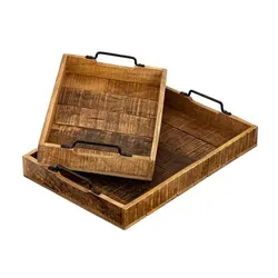 Amagohome Serviertablett Holztablett Set 2 Stück 46x31cm Tablett Holz Serviertablett Deko Tablett Mangoholz
