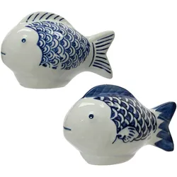 Decoris 1 Fisch Deko Maritim 9x6cm Porzellan Dekofigur Dekofisch Dekoidee Geschenkidee Tischdeko Meeresdeko Stranddeko Weiß Blau