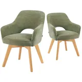 dubi möbel Polsterstuhl Mika-Lena 2er-Set, Federkern, Eiche geölt, 360° drehbar im 2er-Set grün