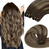 YoungSee Echthaar Tressen Dunkelbraun 50 cm Tressen Echthaar Braun Blond Tressen Extensions Echthaar Remy Extensions Echthaar Tressen Weave Extensions Echthaar Glatt Weft Extensions 100g #4/27/4