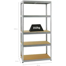 Proregal Schwerlastregal Stahl 180 x 90 x 45 cm silber 5 Ebenen