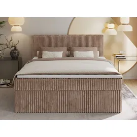 MKS Meble Boxspringbett 180x200 Braun Cord, Boxspringbett mit Matratze H4, Bett mit Bettkasten and Kopfteil, Doppelbett mit Stauraum, Polsterbett - Tiliano