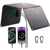 30W Solarpanel Faltbar, Tragbares Outdoor Solar Ladegerät IP67 Wasserdichtes mit 3 Anschlüsse (USB-C+USB-A+DC) für Outdoor Camping, Smartphone, Mobile Powerbank
