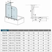 B:120xT:70xH:140cm Links Montage Badewannenaufsatz mit NANO Glas Badewannenfaltwand ESG Duschwand für Badewanne