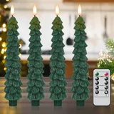 Eldnacele Weihnachtsbaum-LED-Kerzen mit Fernbedienung, Timer, 4 Stück flammenlose Spitzkerzen, flackernd, batteriebetriebene LED-Kerzenständer für Weihnachtsdekorationen