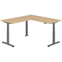 Bümö Eckschreibtisch, Eiche, Graphit, Nachbildung,Eiche, Rechteckig, 180x74x200 cm, FSC