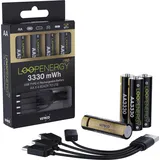 Verico LoopEnergy 4-Pack AA PRO - Wiederaufladbare USB-C Batterie AA 1,5V 3330mWh (2220mAh) Li-Ion, USB-C, 4er Pack AA, 1 Kabel USB -A auf 4 x USB-C