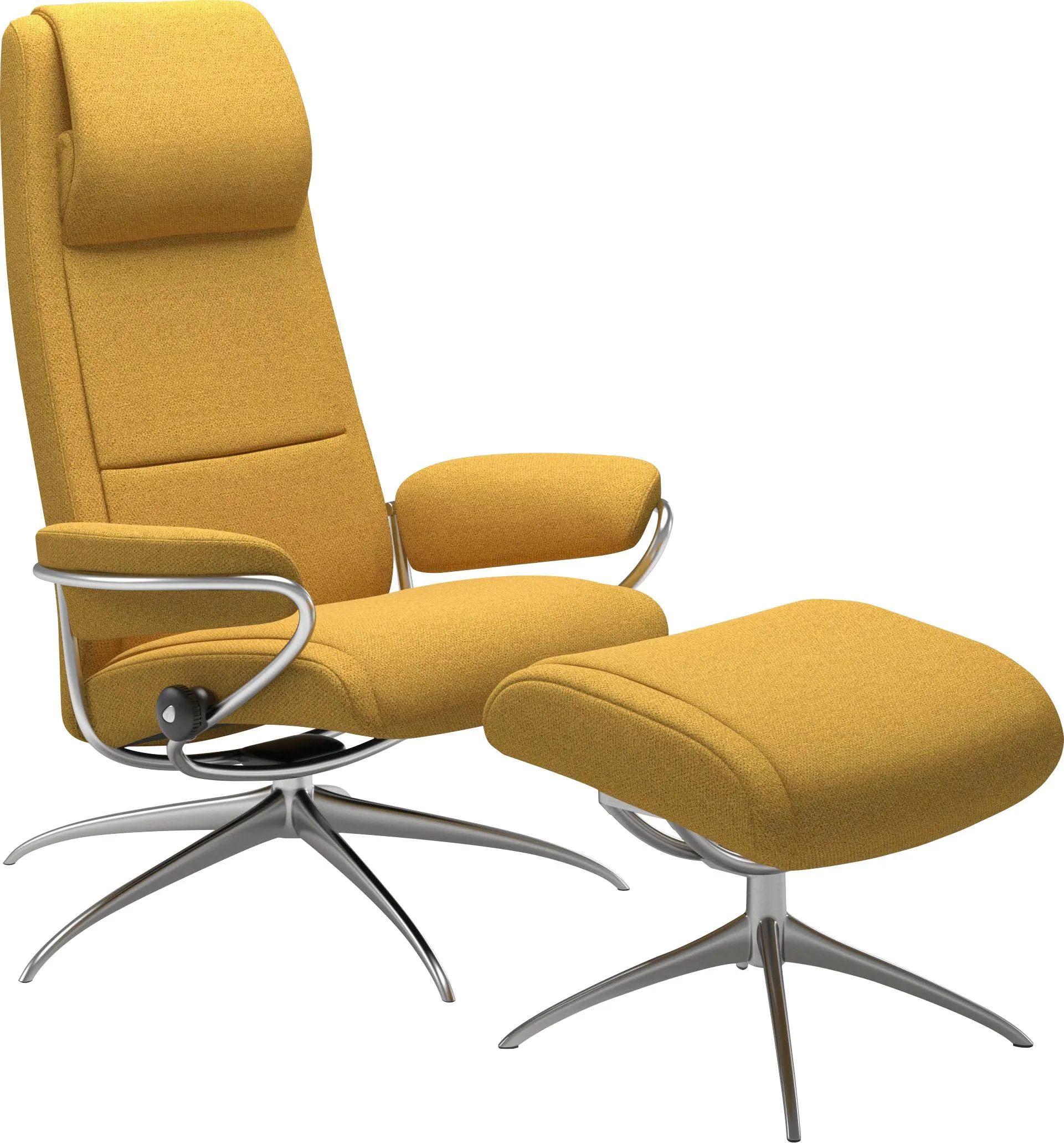 Relaxsessel STRESSLESS "Paris", gelb (gelb q2 faron), B:80cm H:110cm T:74cm, Leder BATICK: BATICK ist ein leicht korrigiertes, durchgefärbtes und genarbtes Möbelleder, bei dem die meisten Unebenheiten und Spuren in der Regel entfernt wurden., Leder PALOMA: PALOMA ist ein durchgefärbtes Semianilin-Möbelleder mit natürlicher Narbung. ROHLEDER Stoff Q2 FARON: Ein fester zuverlässiger Bouclu00e9 mit einem strukturierten Aussehen und einer komfortablen Oberfläche (100% Polyester im Flor, Grundgewebe: 50% Polyester, 50% Polyacryl), ROHLEDER Stoff Q2 FARON: Ein fester zuverlässiger Bouclu00e9 mit einem strukturierten Aussehen und einer komfortablen Oberfläche (100% Polyester im Flor, Grundgewebe: 50% Polyester, 50% Polyacryl), Struktur fein JASMINE (90% Polyester, 10% Baumwolle), Sessel, mit Hocker, High Back, mit Star Base, Gestell Chrom