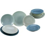 CreaTable Geschirrset, Reactive Aqua, 12-teiliges Teller Set aus Steinzeug, blau (1 12-teilig