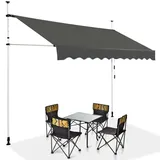 COSTWAY Klemmmarkise 300 cm breit, Balkonmarkise ohne Bohren, UV-beständig, höhenverstellbar, wasserabweisend, Markise mit Handkurbel, Sonnenmarkise, Sonnenschutz für Balkon, Grau