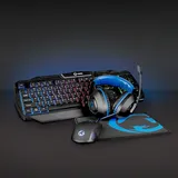 Nedis Gaming Combo Kit - 4-in-1 - Tastatur, Headset, Maus und Mauspad - Blau/Schwarz - QWERTZ Deutsch Schwarz Blau