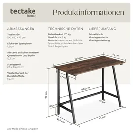 Tectake Schreibtisch Newton Dunkelbraun
