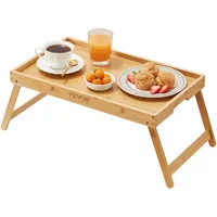 VEVOR Frühstückstablett Bambus-Rahmen Betttablett 609x300x226 mm, Serviertablett Betttisch mit Klappbaren Beinen Knietisch, Essenstablett auch als Laptop-Schreibtisch, Notebook-Tisch Servieren