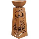 Hi Dekosäule Pflanzenschale Blumenschale Gartendeko Außenlampe Pflanzsäule mit Weihnachtsmotiv, Metall Rost, Akku enthalten Timer, 1x LED warmweiß, H 59 cm